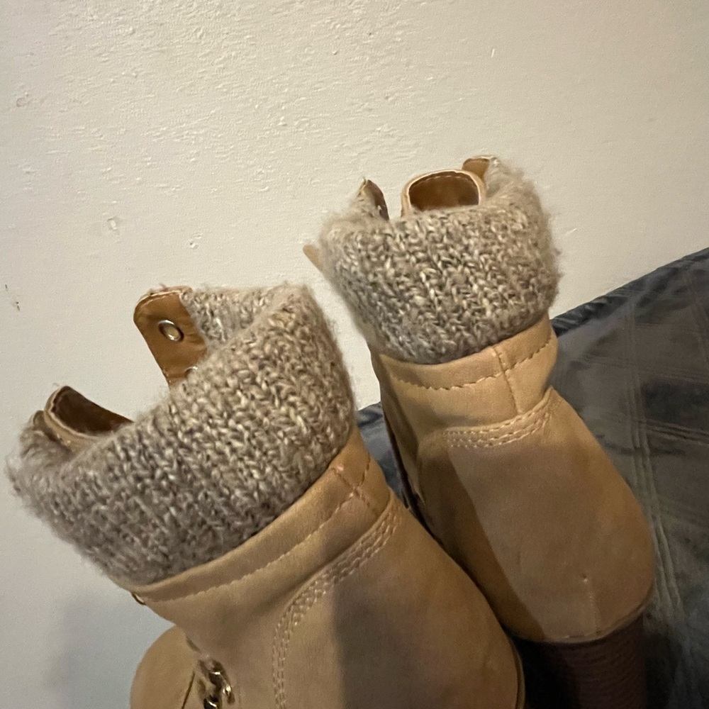 Charlotte Russe Tan Lace Up Boots with Knit Cuff - Picture 7 of 7